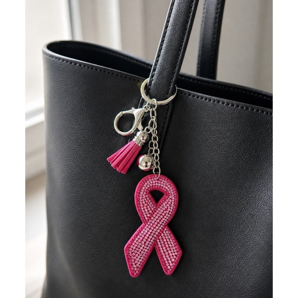 Pink Ribbon Rhinestone Bag Charm New